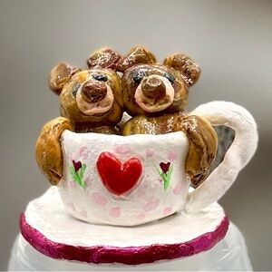 Tiny Bear Figurines in Heart TeaCup